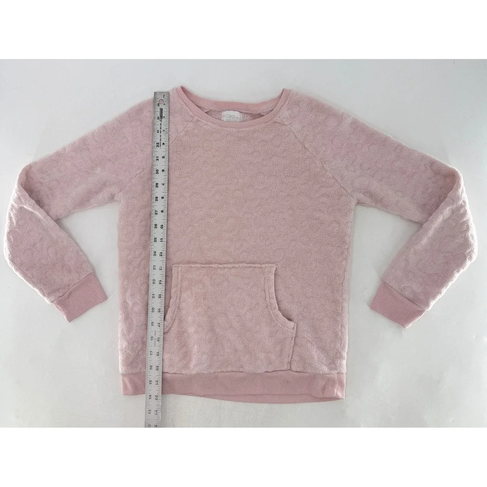 BCBGIRLS Pink Plush Fuzzy Pullover Sweatshirt‎ with Pocket - Size L (14/16)